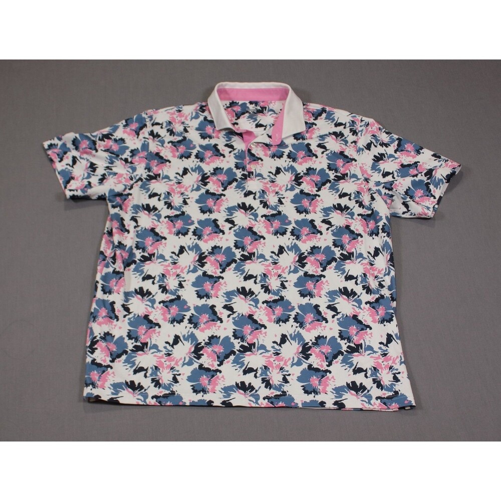 PUMA Mens Pique Borrego Floral Print Short Sleeve Polo Stretch Shirt Sz XL